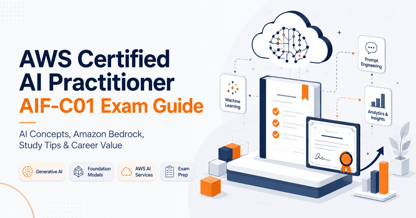 AWS Certified AI Practitioner AIF-C01 exam guide covering AI concepts, Amazon Bedrock, foundation models, generative AI, and exam preparation.