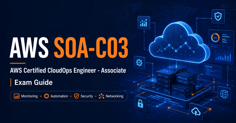 AWS SOA-C03 Certified CloudOps Engineer Associate exam guide covering monitoring, automation, security, networking, and cloud operations.