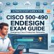 Cisco 500-490 ENDESIGN exam study guide cover illustrating enterprise network design, SD-WAN, wireless architecture, and automation concepts.