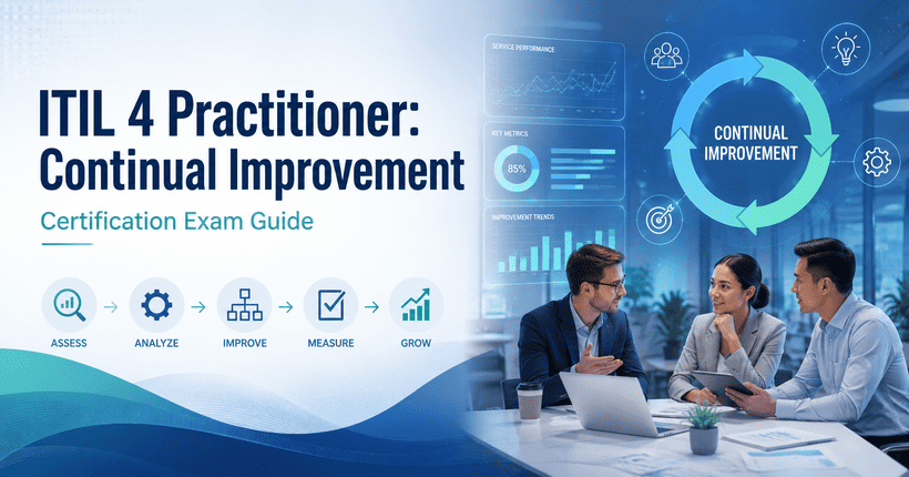 ITIL 4 Practitioner Continual Improvement certification exam guide with service improvement cycle and performance metrics