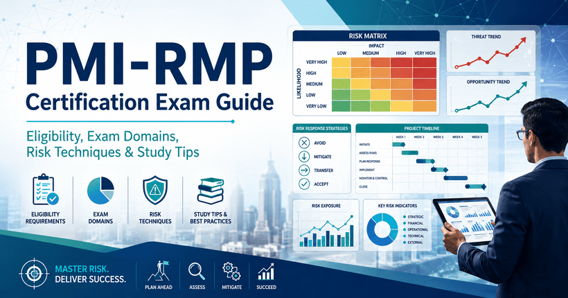 PMI-RMP Certification Exam Guide covering eligibility requirements, exam domains, risk management techniques, and study tips