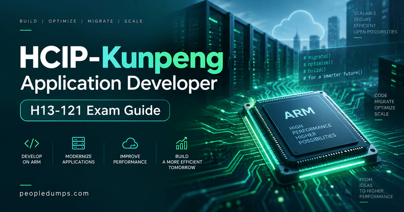 HCIP-Kunpeng Application Developer H13-121 exam guide cover featuring ARM architecture, application migration, and performance optimization