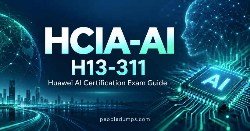 HCIA-AI H13-311 Huawei AI Certification Exam Guide cover featuring artificial intelligence, neural networks, and AI chip technology.