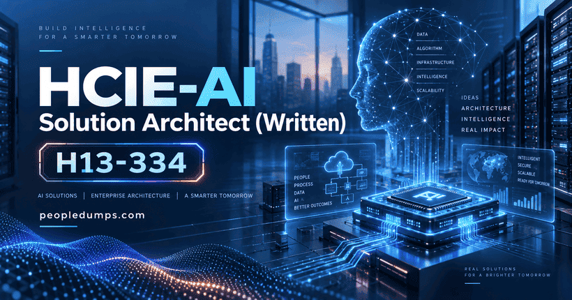 HCIE-AI Solution Architect H13-334 Written exam guide cover featuring AI architecture, intelligent computing, and enterprise AI technologies