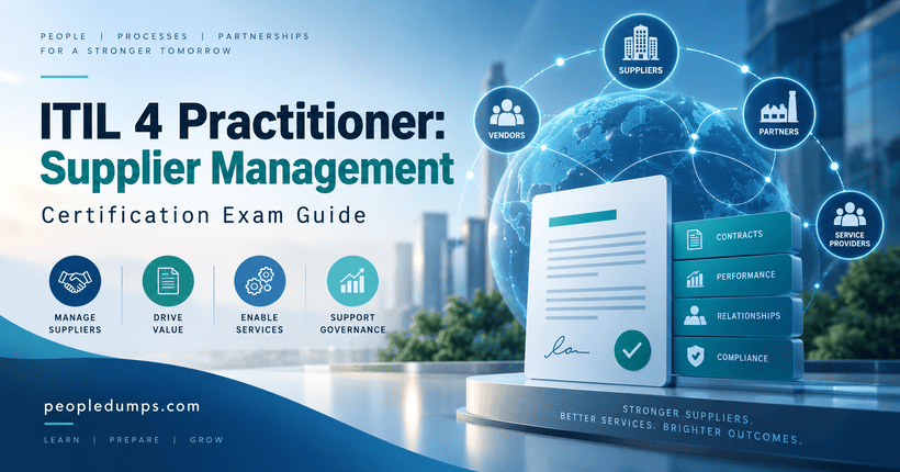 ITIL 4 Practitioner Supplier Management certification exam guide covering supplier relationships, contracts, performance, and governance