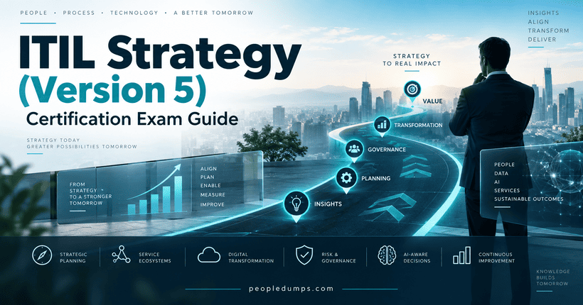 ITIL Strategy Version 5 certification exam guide covering strategic planning, digital transformation, governance, AI, and business value