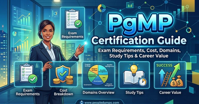 PgMP certification guide overview illustrating exam requirements, cost breakdown, core domains, study tips, and career value.
