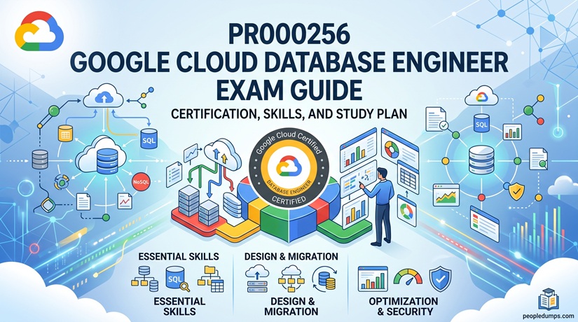 PR000256 Google Cloud Database Engineer exam guide banner featuring certification roadmap, cloud database architecture, and study plan