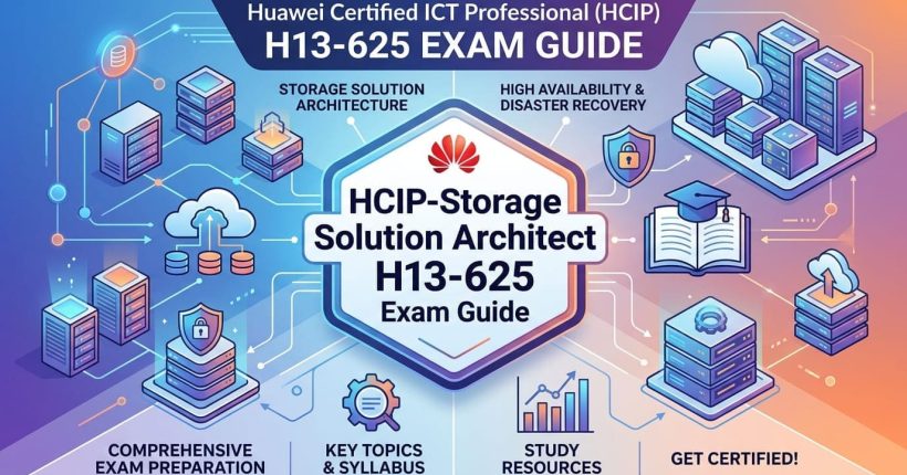 H13-625 HCIP-Storage Solution Architect Exam Guide cover featuring enterprise cloud storage architecture, disaster recovery, and certification topics