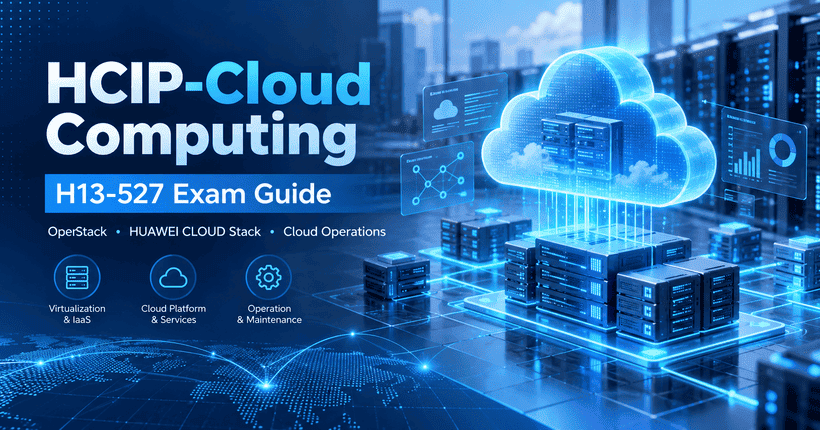 HCIP-Cloud Computing H13-527 exam guide featuring OpenStack, HUAWEI CLOUD Stack, cloud infrastructure, virtualization, and server technology.