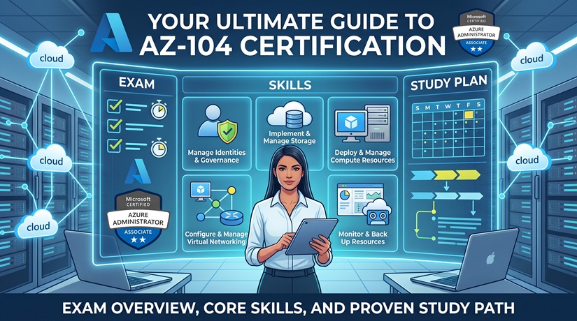 Complete guide to Microsoft Azure Administrator AZ-104 certification covering exam overview, core skills, and study plan.